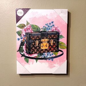 Instinct Style Floral Designer Bag Canvas Art with Sparkly Pink Accent NWT